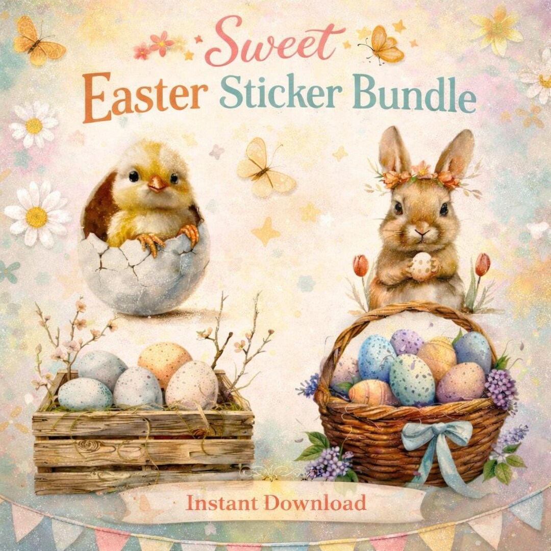 Watercolor Easter Bunny Clipart, Pastel Eggs Sticker Bundle (digital ...