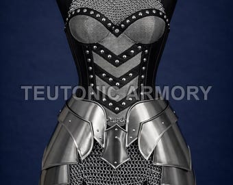 Corsé de acero para mujer: corpiño de malla metálica gótico medieval, disfraz para LARP y cosplay.
