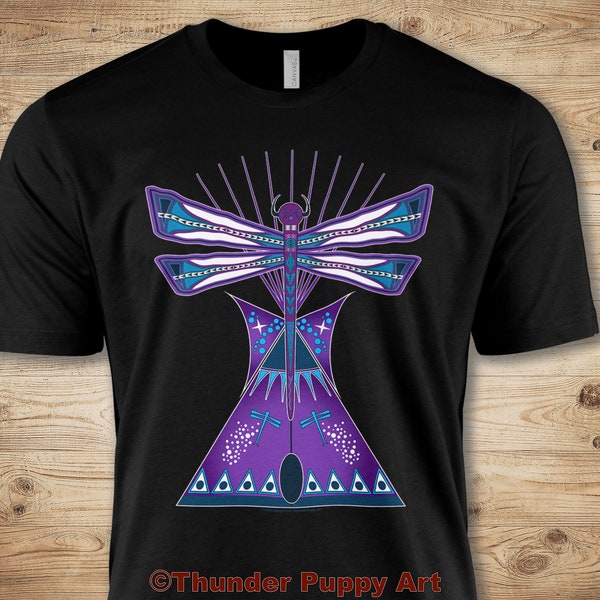 Native American T-shirt, Dragonfly Lodge, (Purple)Portion Donated, MMIW, Native Hope, Parfleche Design, Lakota, Tipi,Unisex Short Sleeve Tee