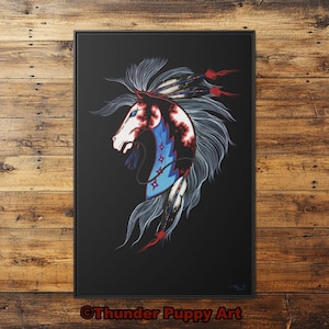 Tasunka Zuya War Pony Matte Canvas Print,Native American Art, Indigenous Wall Art, Lakota, Framed (Multi-color)