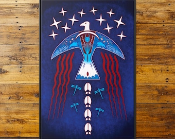 Stampa su tela opaca "Ghost Dance Eagle", arte dei nativi americani, arte murale indigena, incorniciata, Lakota, decorazioni native, 6 misure, cornici in 3 colori,