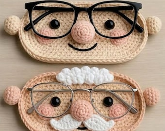 Brillenhalter Häkelmuster, Lustiges Gesicht Brillenhalter, Opa & Mädchen Häkelanleitung, Brillenständer, Amigurumi Halter PDF