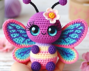 Detailierter Amigurumi Schmetterling Pattern PDF, Kawaii Regenbogen Plüsch mit geschichteten Flügeln, süsses Tier zu häkeln, Anleitung