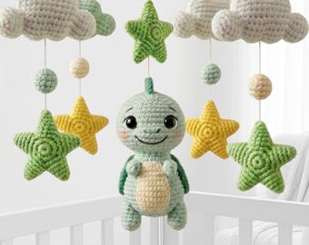 Dinosaur Baby Mobile Crochet Pattern, Amigurumi Dino Nursery Mobile Pattern, Cloud Star Crib Mobile PDF, Baby Shower Gift, DIY Crochet Toy