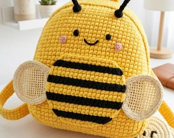Crochet Bee Backpack Pattern, Amigurumi Kids Bag Tutorial (PDF Download)