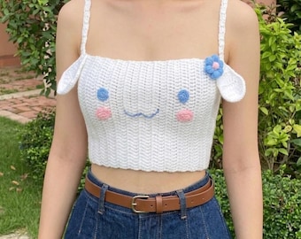 Crochet Bunny Crop Top Pattern Pdf, Cute Kawaii Top, Summer Crochet Top Pattern, Animal Face Top, DIY Bralette, Custom Size XS-XL