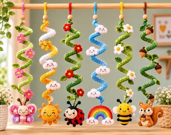 Crochet Spiral Hanging Pattern Bundle, Nursery Decor, Butterfly, Sun, Ladybug, Rainbow, Bee, Squirrel (PDF)
