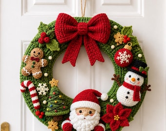 Crochet Christmas Wreath Pattern PDF, Holiday Door Decor Appliqués (Digital Download)