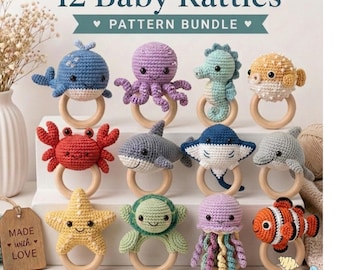 12 Ocean Amigurumi Crochet Rattle Patterns – Sea Animal Baby Shower Gift (PDF Download)