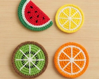 Crochet Coaster Pattern Bundle, Fruit Slice Coasters PDF, Lemon Orange Kiwi Watermelon Crochet Pattern, Easy Beginner Coaster Pattern