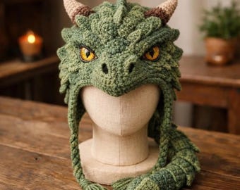 Dragon Aviator Hat Crochet Pattern PDF, Fantasy Cosplay Beanie, Advanced Crochet Helmet (Digital Download)