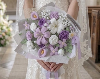 Gehäkelter Blumenstrauß Muster PDF, Lavendel & Weißer Brautstrauß, Amigurumi Blumenarrangement, Hochzeit Handgemachter Strauß Tutorial