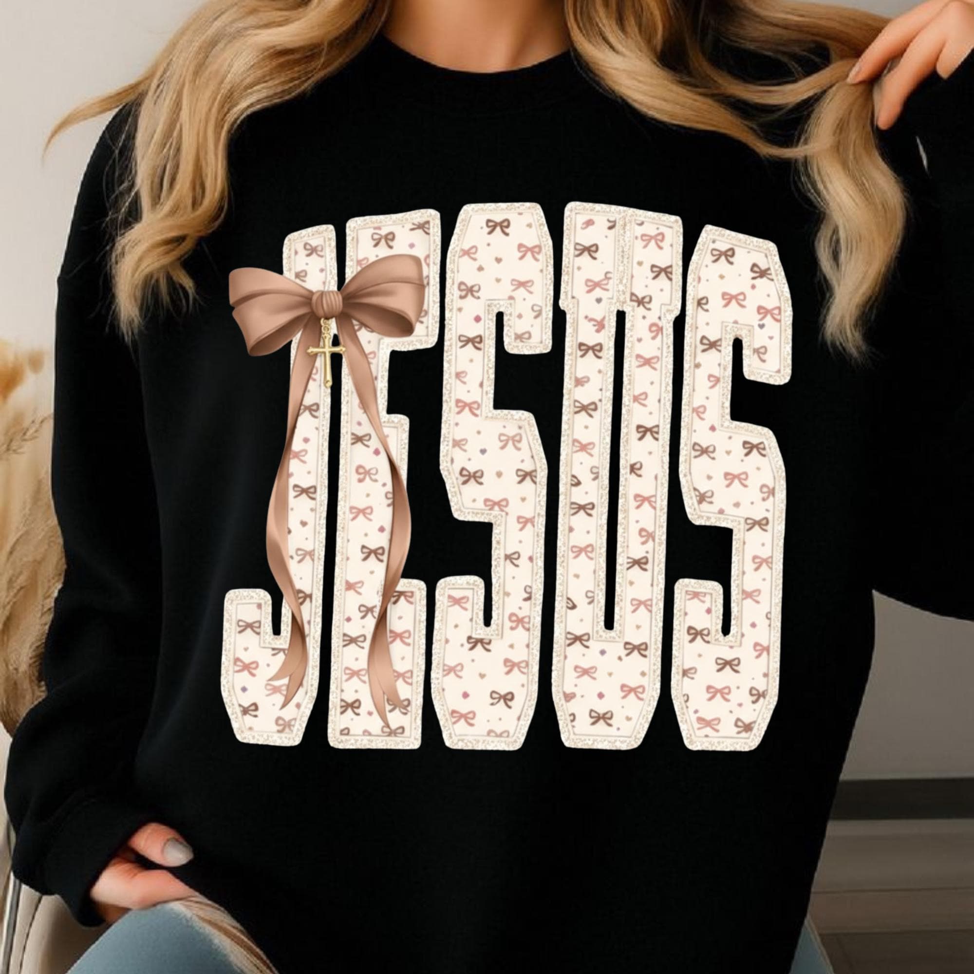 Jesus Coquette Bow PNG PDF, Christian Shirt Design With Cross, Feminine ...