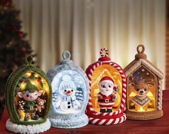 Crochet Christmas Lantern Patterns | Elf, Snowman, Santa, Reindeer Amigurumi (PDF Bundle)