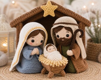 Holy Family Crochet Pattern, Nativity Set PDF, Mary Joseph Baby Jesus, Manger & Stable, Christmas Amigurumi Pattern
