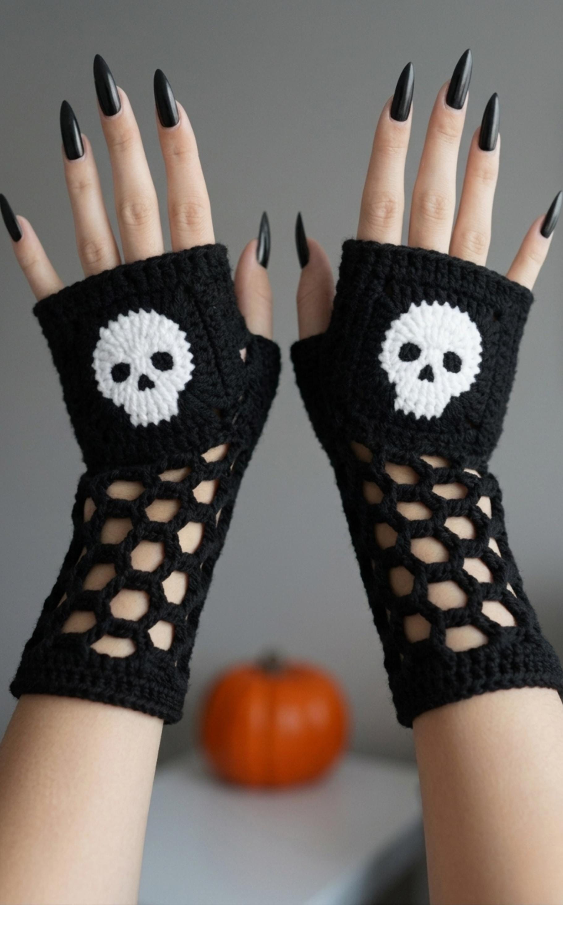 34 Goth Crochet Patterns for Dark, Witchy, and Alternative Makes 17 Gothic Skull Fingerless Gloves
