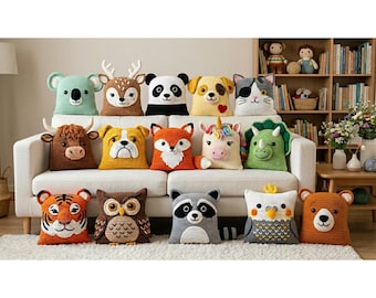 15 Animal Baby Pillow Crochet Pattern Bundle | Amigurumi Nursery Cushion PDF | Bear Fox Owl Tiger Unicorn Dinosaur Pillow Patterns