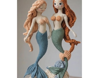 Crochet Mermaid Dolls Pattern, Amigurumi Ocean Decor, Fantasy Plush Toy (PDF Download)