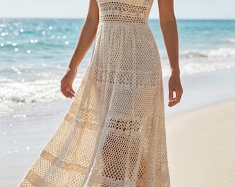 Maxikleid Häkelanleitung, Boho Häkelkleid, Strandkleid PDF, Sommerkleid A-Linie, Häkelkleid mit V-Ausschnitt, Häkelanleitung für Sondergrößen