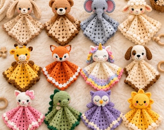 12 Crochet Lovey Patterns Bundle, Baby Lovey Blanket PDF, Animal Amigurumi Loveys, Crochet Baby Gift Pattern