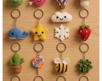 17 Amigurumi Schlüsselanhänger Häkelanleitungen Bundle PDF | Niedliche Kawaii Plüsch Anhänger, anfängerfreundliche Häkelanleitungen