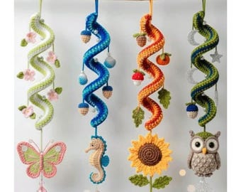 Crochet Wind Spinner Pattern Bundle, Butterfly Seahorse Sunflower Owl Hanging Decor PDF, Spiral Crochet Ornament Pattern, Boho Wind Spinner