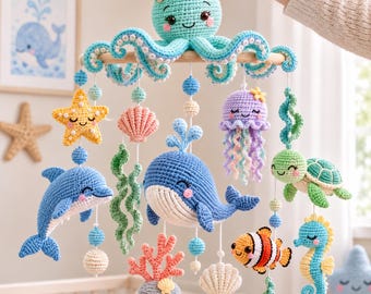 Crochet Ocean Baby Mobile Pattern, Sea Animals Amigurumi PDF (Digital Download)