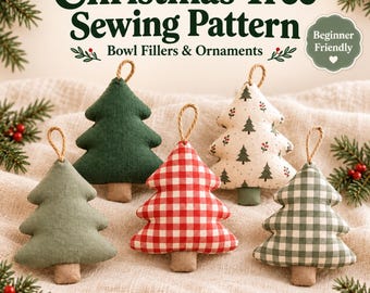 Christmas Tree Bowl Filler Sewing Pattern, Stuffed Fabric Tree Ornament Printable PDF, Beginner Christmas Decor Template