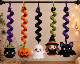 Halloween Spiral Hanging Crochet Pattern Bundle PDF | Ghost Pumpkin Witch Bat Cauldron Ornaments | Amigurumi Halloween Decor