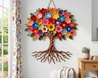 Häkelblumen Baum des Lebens, 3D Blumen Häkelblume, Boho Wanddeko, Boho Häkelblume, PDF Anleitung, PDF Anleitung