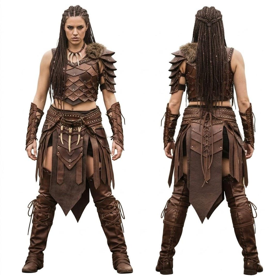 Viking Huntress Leather Armor Costume: LARP Cosplay - Norse Warrior ...