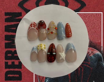 Spiderman press-on nails with Spiderman face