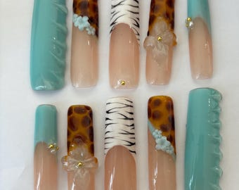 Teal turtle shell nails