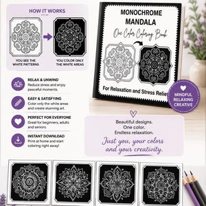 Libro para colorear de mandala monocromático de un solo color