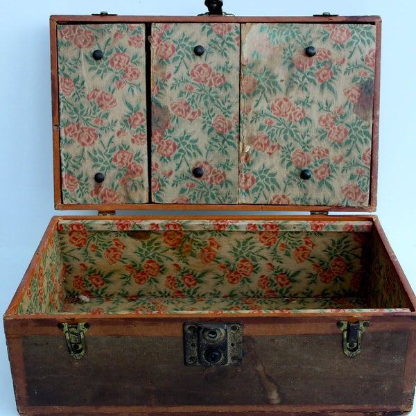 Antique Wooden Doll Trunk - reserved for Mary