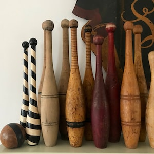 Vintage Antique Wooden Juggling Pins, Circus, Indian Clubs, Wooden