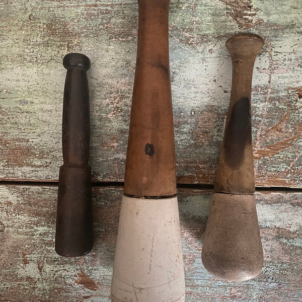 Antique Cast Iron Pestle / Wooden and ceramic apothecary pestle