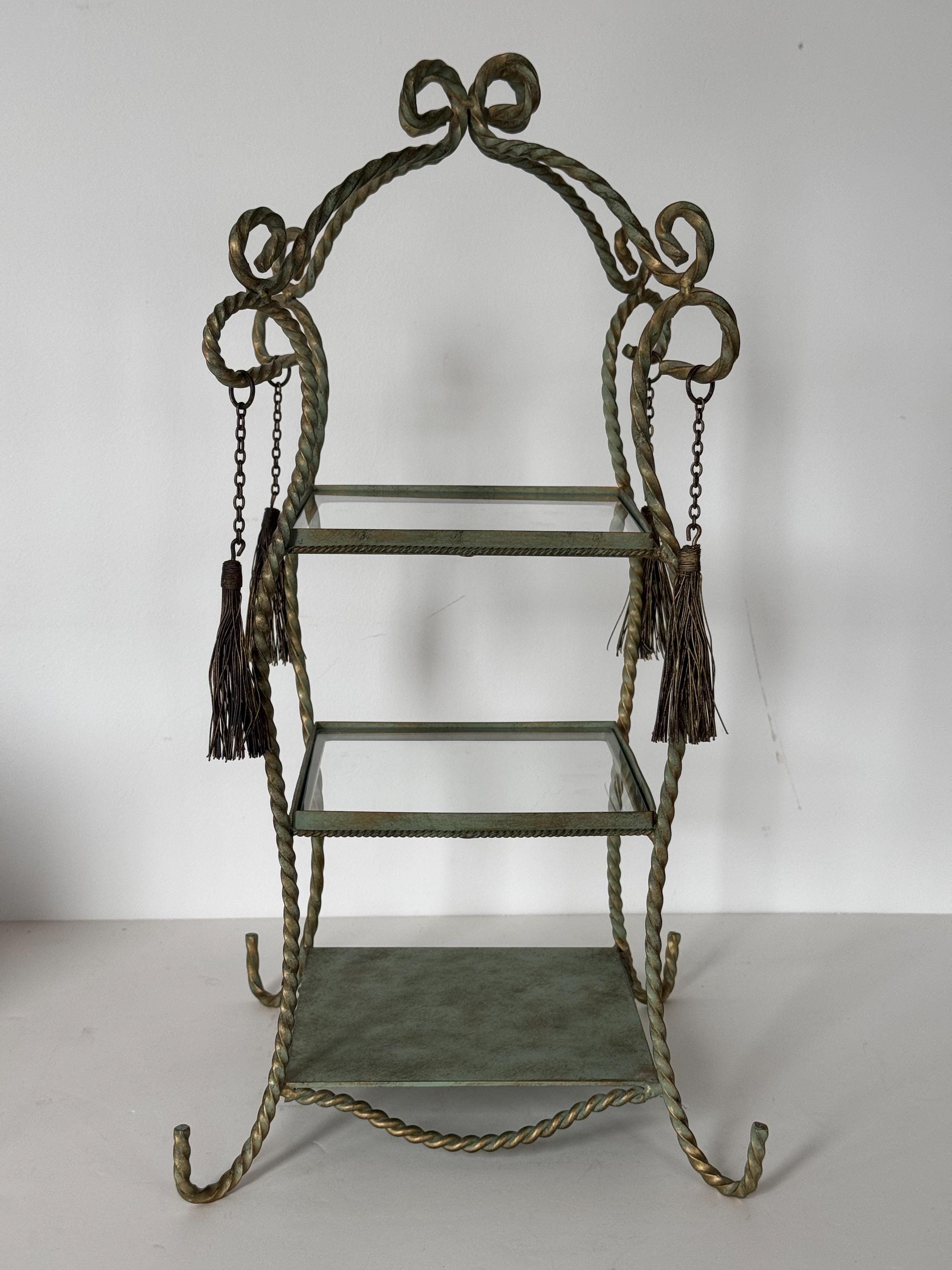 Vintage Italian Etagere Gilt Twisted Steel Rod- Hollywood Regency