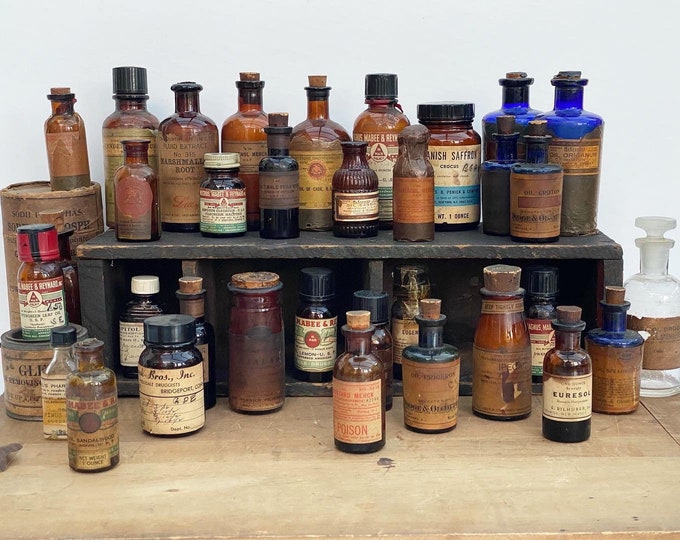 Antique / Vintage Apothecary Bottle With Original Label / Tin