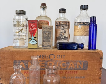 Antique / Vintage apothecary  Bottle with  original label / bottle with box