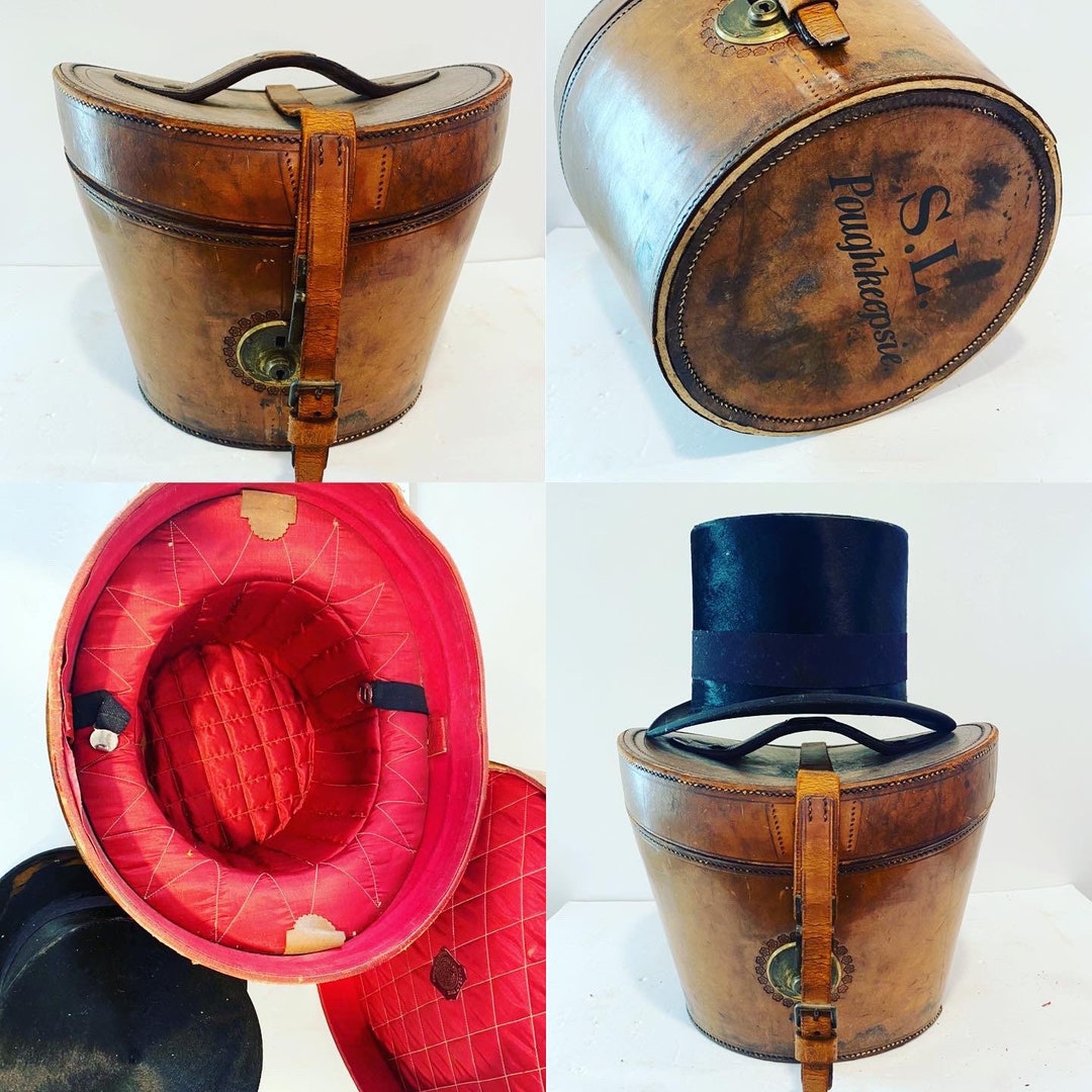 Vintage Antique Leather Top Hat Box Carrier Luggage Suitcase Etsy