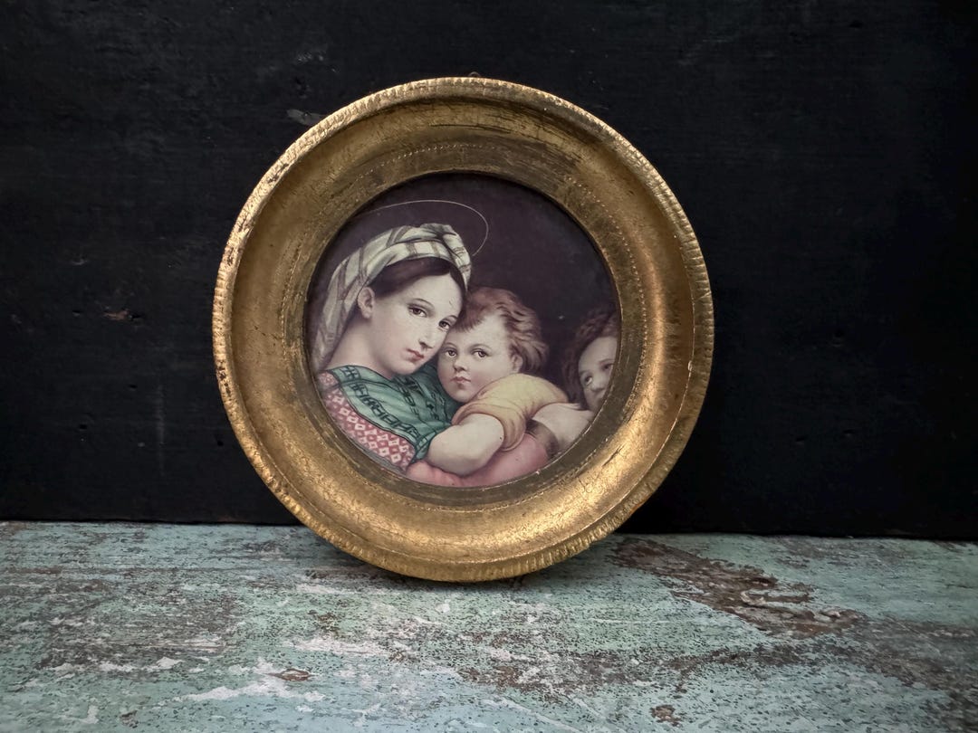 Vintage Florentine Madonna of the Chair Print: Rich Gold Frame, Made in ...
