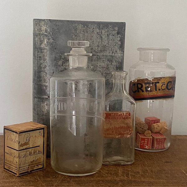 Antique Vintage Etched Apothecary Bottle