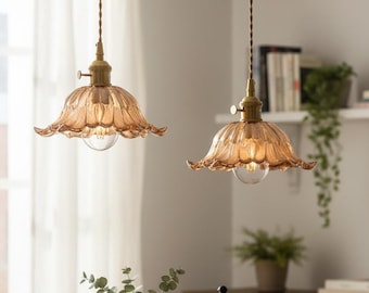 Floral Glass Pendant Light, Nordic Modern Hanging Lamp