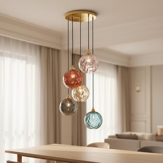 Stained Glass Pendant Chandelier, Modern Multicolor Ceiling Light