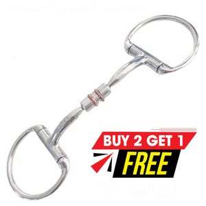 May include: A stainless steel horse bit with a D-ring design. The bit features a twisted mouthpiece and a central joint with a copper ring. The image includes a promotional graphic with the text "BUY 2 GET 1 FREE".
