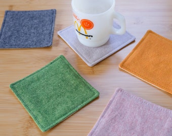 Fabric Coasters Set of 5 / Linen Cotton / Assorted Colors / 4.5" square