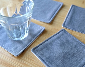 Cotton Fabric Coasters Set of 4: Minimalist Square Light Gray