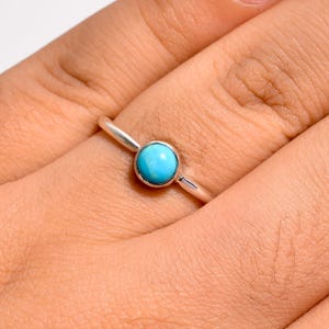 925 Sterling Silver Turquoise Stacking Ring: December Birthstone Jewelry, Minimalist Ring, Stackable Ring, Petite Ring, Solitaire Ring,