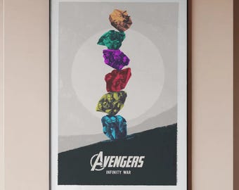 Póster de Avengers Infinity War - Arte mural estético de las Gemas del Infinito, impresión moderna de superhéroes de Marvel, decoración minimalista cinematográfica de galaxia